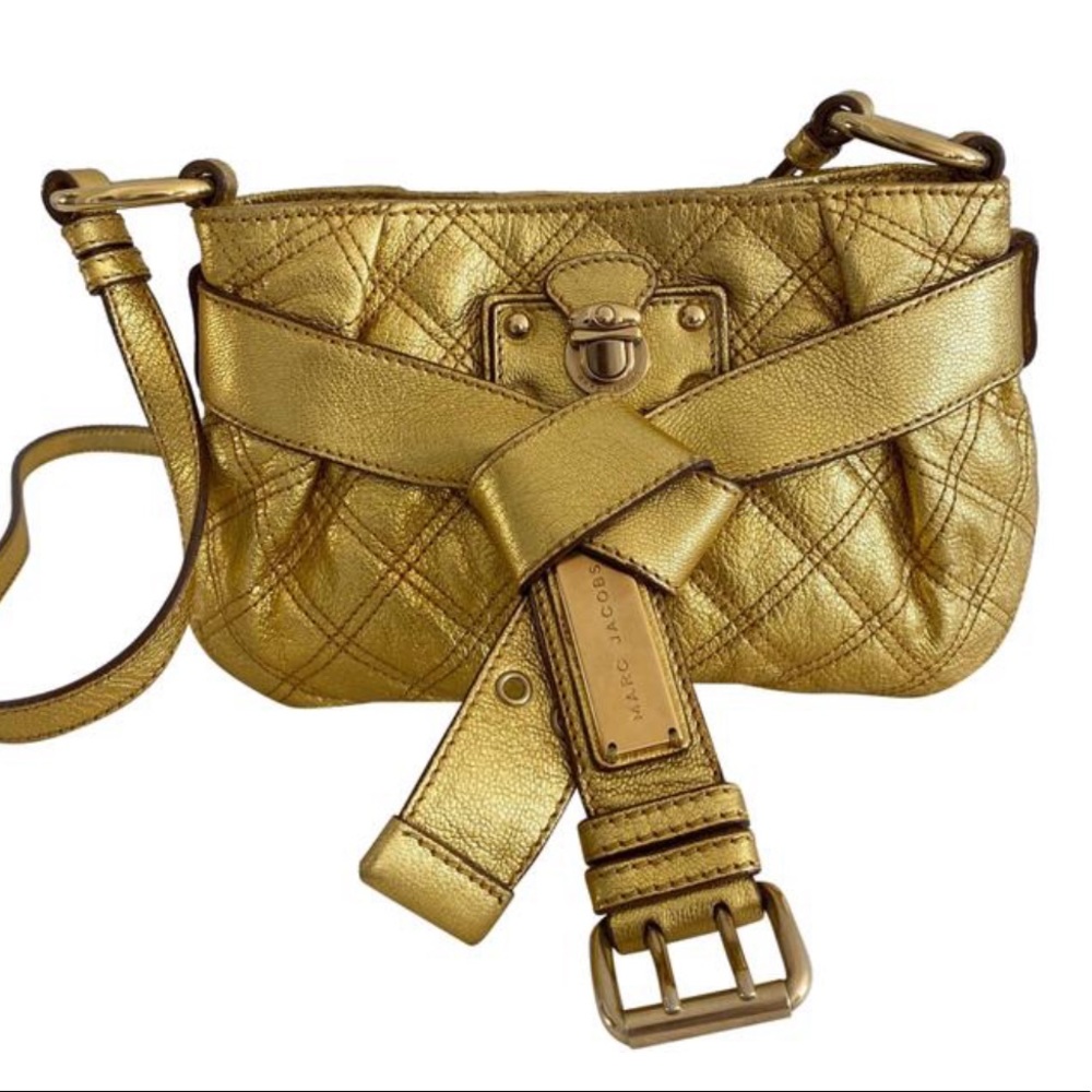 MARC JACOBS Quilted Metallic Gold Crossbody bag Rare!